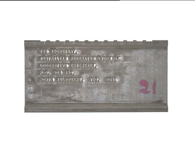 Address Plate - Australian Federated Union of Locomotive Enginemen