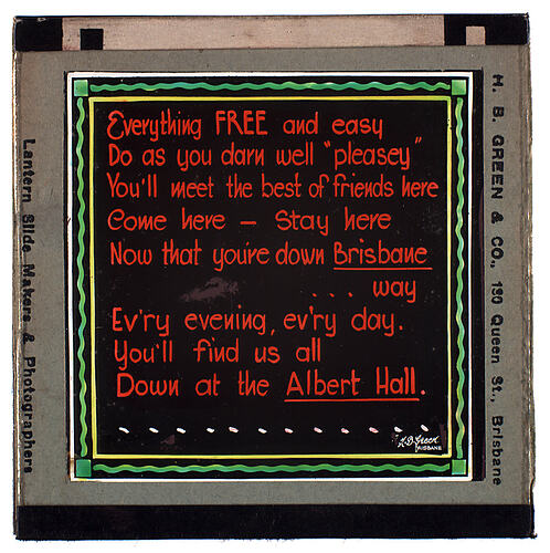 Lantern Slide - Universal Opportunity League, 'Everything Free and Easy'
