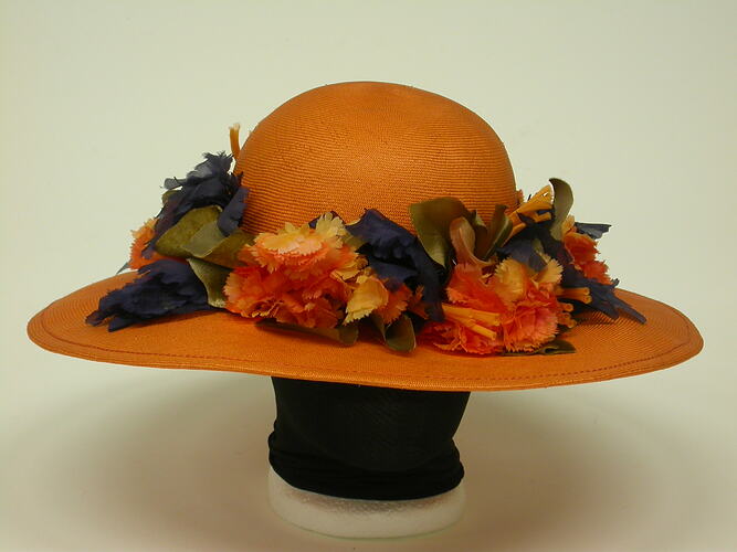 Hat - Orange with Floral Brim