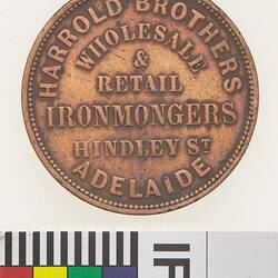 Token - 1 Penny, Harrold Bros, Ironmongers, Adelaide, South Australia, Australia, 1858