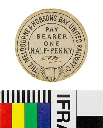 Melbourne & Hobson's Bay United Railway Co. Paper Token Halfpenny