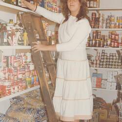 Digital Photograph - Dimitra Papadimitropoulos On Ladder,  K & A Pappas Australian & Continental Milk Bar, Preston West, 1978
