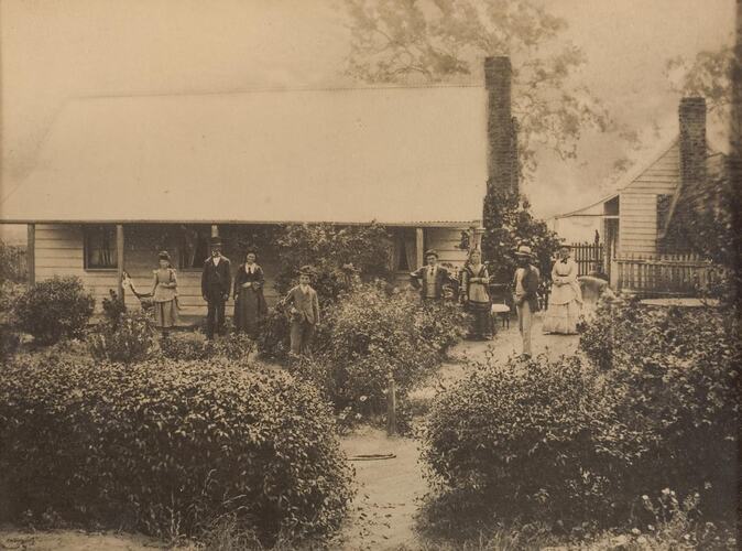Digital Photograph - Irish Migrant Family Outside Their Home 'Darebin', Heidelberg, 1860s-1870s