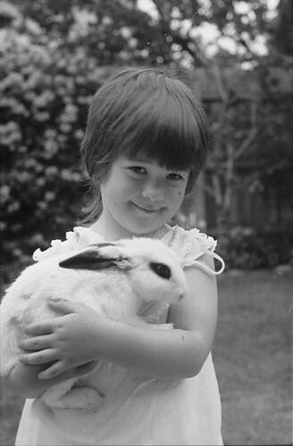 Digital Photograph - Girl with Pet Rabbit, Backyard, Port Melbourne, 1970-1979