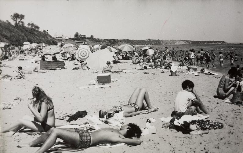 Digital Photograph - Men & Women Sunbathing, Abbott Street Beach, Sandringham, 1970