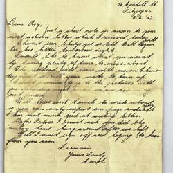 Letter - Carol to Roy, Personal, 2 Feb 1942 (Damaged)