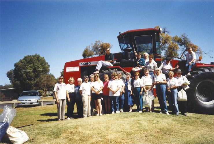 West Gippsland Women on Farms Participants with Tractor, Women on Farms Gathering, Ouyen, 1998