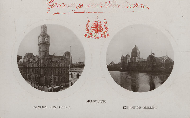 Postcard - Exhibition Building & General Post Office, Ward, Lock & Co, Melbourne, circa 1910