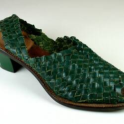 Shoe - Green Leather, Basketweave, 1930s-1940s