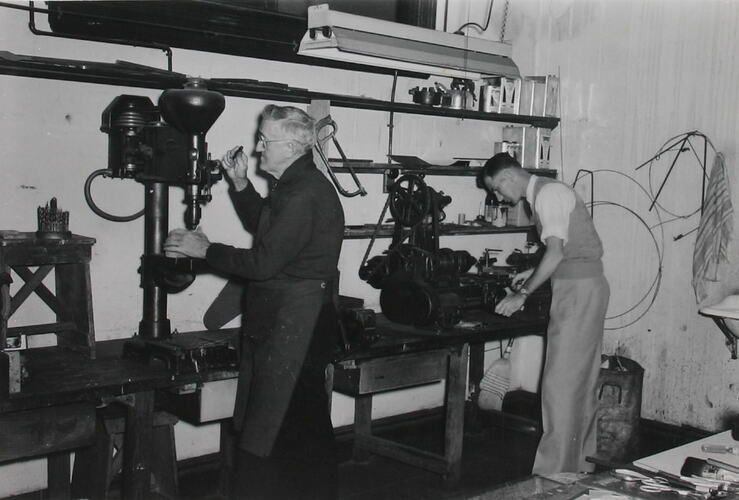 Photograph - Kodak Australasia Pty Ltd, Two Men Operating Machine Tools, Camera Repair Workshop, Abbotsford, Victoria, circa 1957