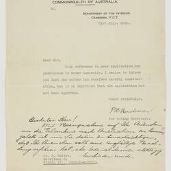 Letter - PW Masterson to Robert Salter, 21 Jul, 1938