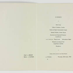 Menu - SS Orontes, Queen Mary I