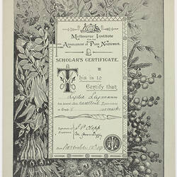 Certificate with detailed border of native Australian flora.