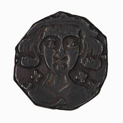 Coin, round, crowned bust of the King facing with quatrefoil on each side of neck.