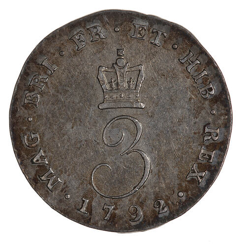 Coin - Threepence, George III, Great Britain, 1792 (Reverse)
