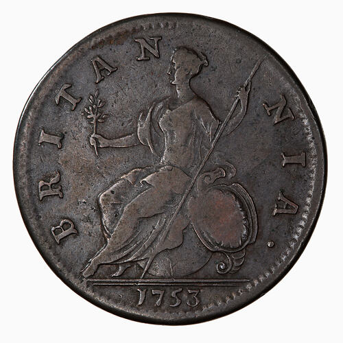 Coin - Halfpenny, George II, Great Britain, 1753 (Reverse)