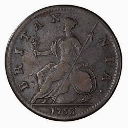 Coin - Halfpenny, George II, Great Britain, 1753 (Reverse)