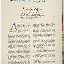 Brochure - Caronia, Cunard Line Brochures