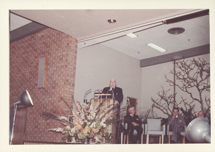 Photograph - Kodak Australasia Pty Ltd, Prime Minister Robert Menzies Delivering a Speech at the Official Opening of the Kodak Factory, Coburg, 1961