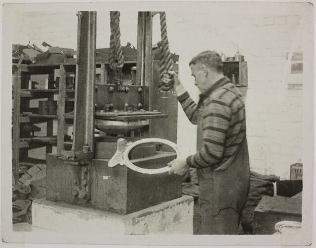 Photograph - Hecla Electrics Pty Ltd, Factory Worker Operating Casting Equipment, circa 1920