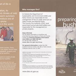 Pamphlet - 'Preparing for Bushfire in our Parks and Forests, Department of Sustainability and Environment, Victoria, Australia, Aug 2007