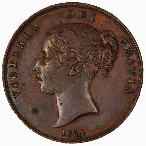 Coin - Penny, Queen Victoria, Great Britain, 1854 (Obverse)