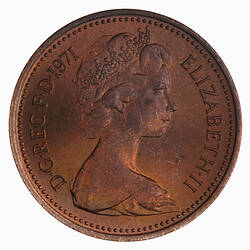 Coin - 1 New Penny, Elizabeth II, Great Britain, 1971 (Obverse)