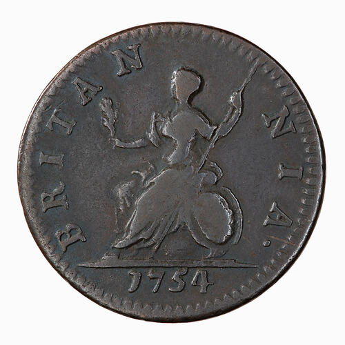 Coin - Farthing, George II, Great Britain, 1754 (Reverse)