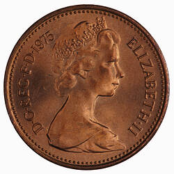 Coin - 1 New Penny, Elizabeth II, Great Britain, 1975 (Obverse)