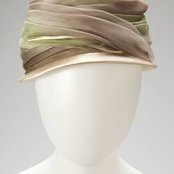Hat -  Anne Harrison, Green and Brown Chiffon, 1950s-1960s
