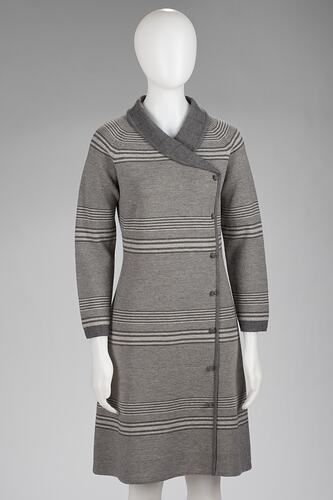 Dress - Edda Azzola, Womens', Knitted Grey Stripe, circa 1968