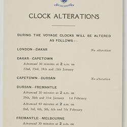 Information Card - Clock Alterations, SS Strathmore