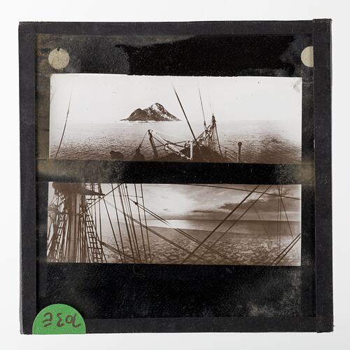 Lantern Slide - 'The Discovery Closing In on Proclamation Island', BANZARE Voyage 1, Antarctica, 1929-1930