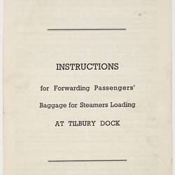 Leaflet - Instructions for Forwarding Passengers' Baggage, P&O Lines, 1956, front cover