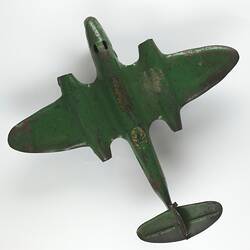 Toy Aeroplane - Boomaroo, Gloster Meteor, Green Metal, circa 1950s