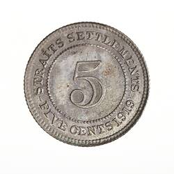 Coin - 5 Cents, Straits Settlements, 1919