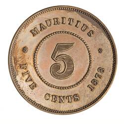 Proof Coin - 5 Cents, Mauritius, 1878