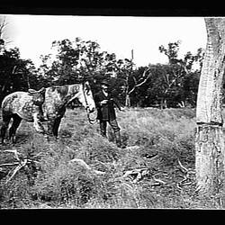 Glass Negative - Man & Horse near Emu Nest, by A.J. Campbell, Victoria, circa 1900