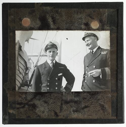 Lantern Slide - Discovery II Officers, Porteous & Lieutenant Hill. Ellsworth Relief Expedition, Antarctica, 1935-1936