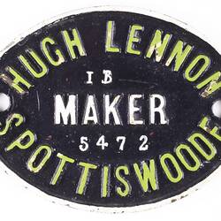 Rollingstock Builders Plate - Hugh Lennon