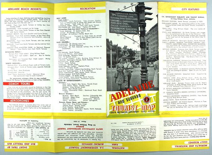 Map - 'Adelaide and Suburbs Tourist Map', Adelaide, South Australia, May 1960