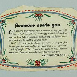 Newspaper Clipping - Patience Strong, 'Someone Needs You', circa 1940s-1950s