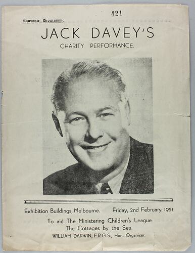 Program - Jack Davey's Charity Performance, Exhibition Building, Melbourne, Feb 1951