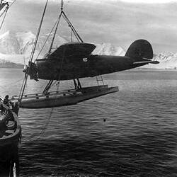 Photograph - Lowering Lockheed Vega Float Plane from Ship, Wilkins Hearst Antarctic Expedition, by George Rayner, Port Lockroy, Antarctica, circa 1929