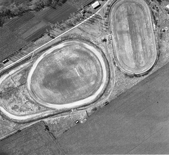 Negative - Aerial View of Brenock Park Race Track, Ferntree Gully, Victoria, 1961