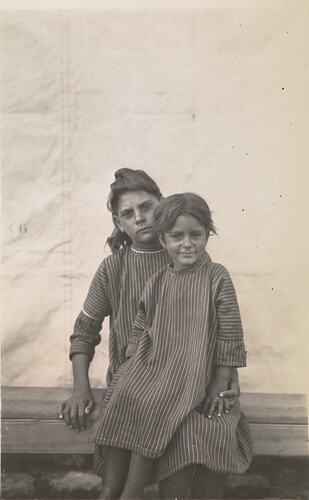 Portrait of Jessie Hayes and another girl taken at The Bungalow mission, Alice Springs, Northern Territory, c.1923.