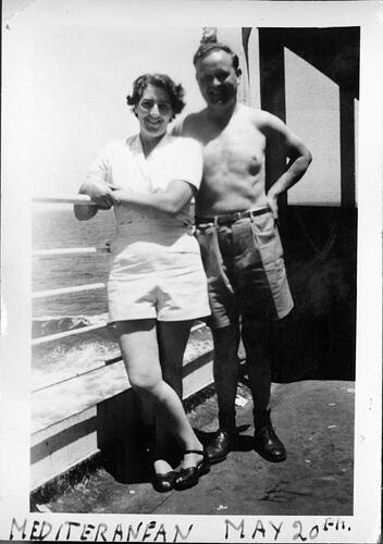 Transparency - Woman & man, Deckside, M.V. Gerogic, Mediterranean Sea, 1955