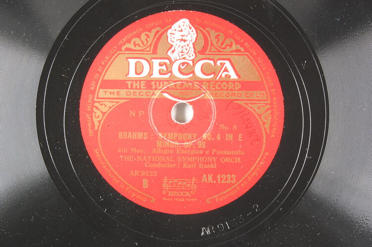 Disc Recording - The Decca Record Co. Ltd., Double-Sided, 'Brahms: Symphony No. 4 In E Minor, Op. 98', 1st Movement &  4th Movement, Unknown Date