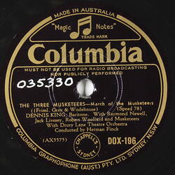 Disc Recording - Columbia, Double Sided, 'Ma Belle' & 'March of the Musketeers', ('The Three Musketeers'), 1935-1945