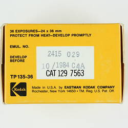 Back of film box, showing date stamp.